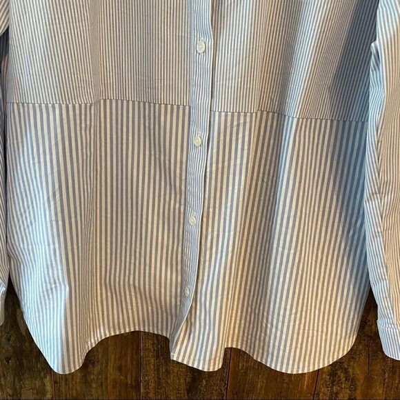 J. Jill Sz L Tall Blue White Pin Striped Casual Cotton Lightweight Tunic - Picture 5 of 10
